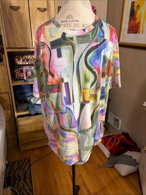 Trisha Tyler Abstract Multicolor Short Sleeve Top - XXL